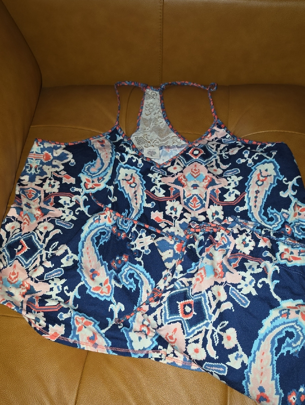 In Bloom Navy Paisley Lace Cami & Pants Set Coral & Light Blue Ikat Xl Nordstrom